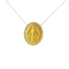 Milagrosa Diamonds Medal Necklace YG 18K YG 8.09 / D 0.34 / Yellow Gold Religious Charm Necklace with Round Cut Diamonds