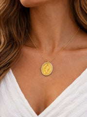 Milagrosa Diamonds Medal Necklace YG 18K YG 8.09 / D 0.34 / Yellow Gold Religious Charm Necklace with Round Cut Diamonds