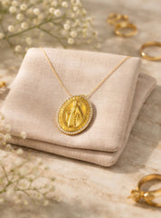 Milagrosa Diamonds Medal Necklace YG 18K YG 8.09 / D 0.34 / Yellow Gold Religious Charm Necklace with Round Cut Diamonds