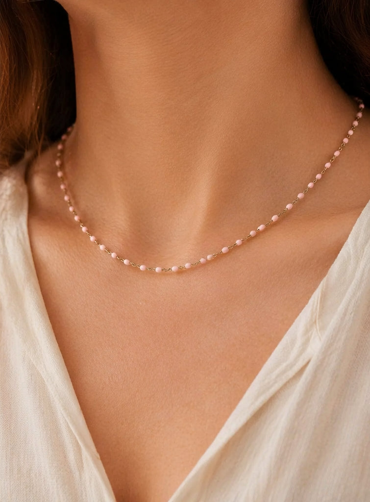 Pink Girl Necklace YG 18K YG 2,3 / Graduated Pink Sapphire Round Bead Necklace in 14k Yellow Gold