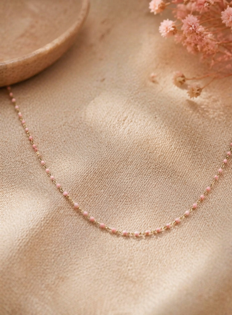Pink Girl Necklace YG 18K YG 2,3 / Graduated Pink Sapphire Round Bead Necklace in 14k Yellow Gold