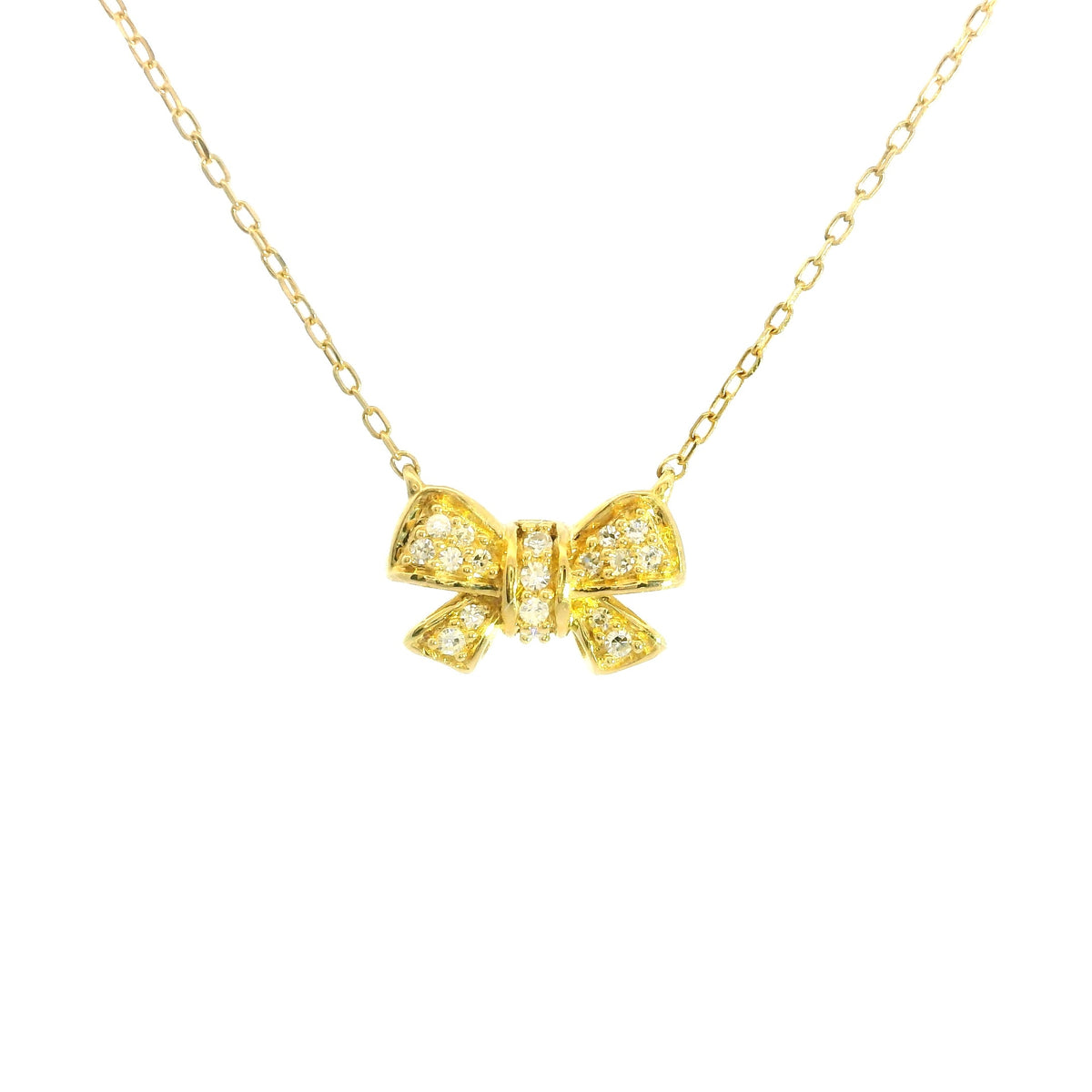 Yellow Gold Diamond Bow Charm Necklace