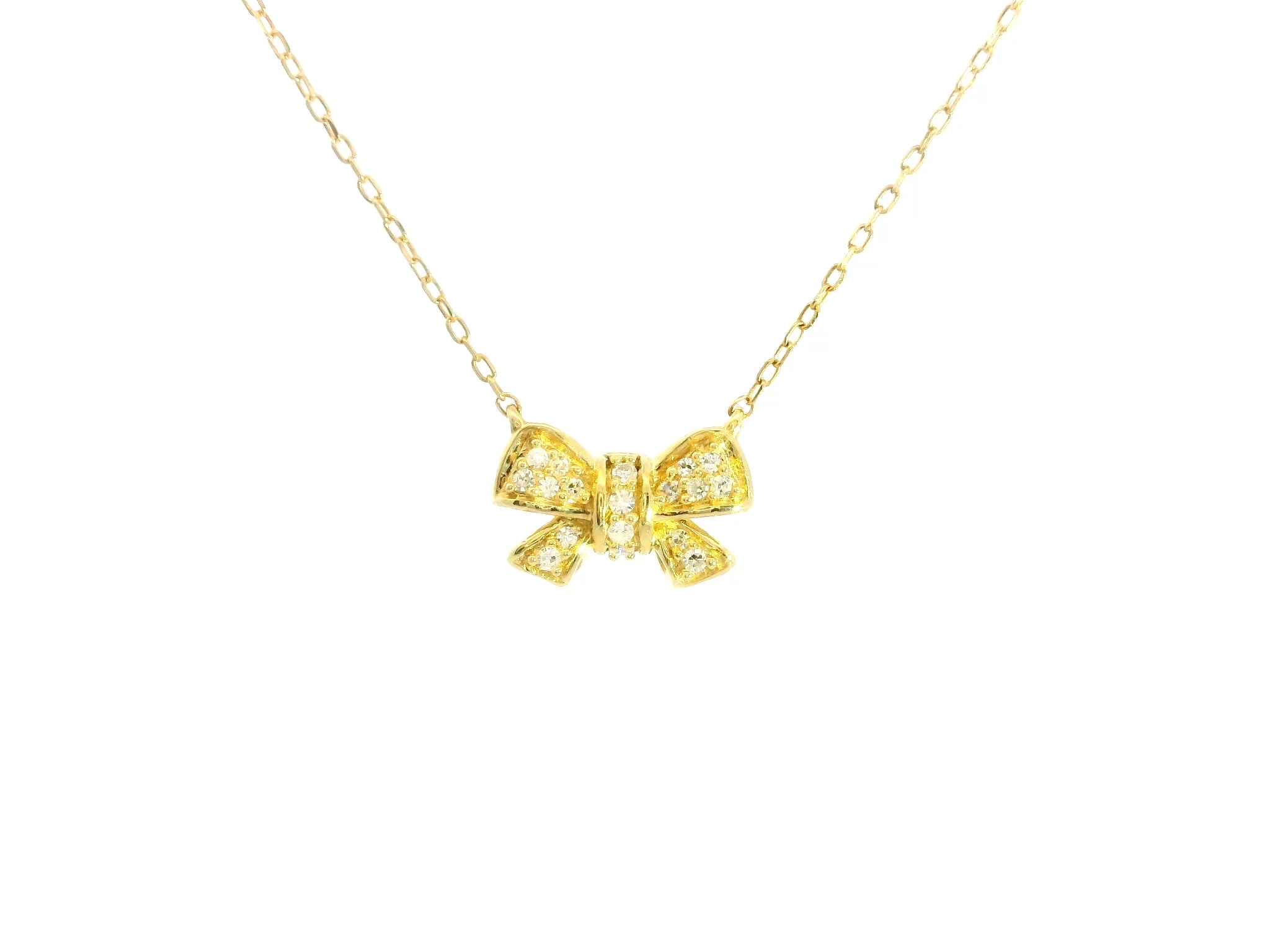 Yellow Gold Diamond Bow Charm Necklace