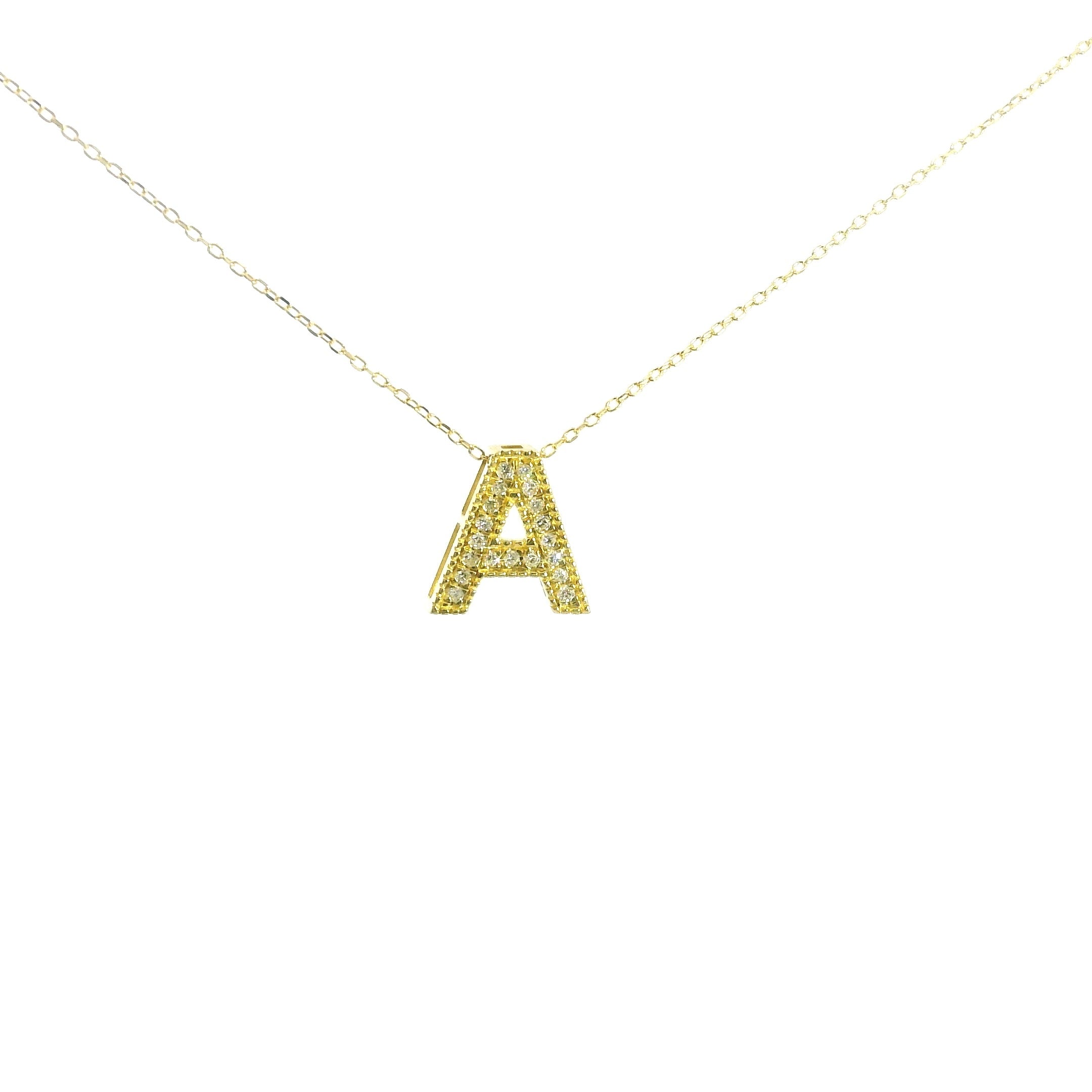 A Diamond Necklace YG 18K YG 1.35 / D 0.08 / Custom Yellow Gold Monogram Necklace with Brilliant Cut Diamond Accent