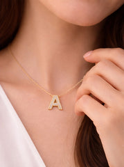 A Diamond Necklace YG 18K YG 1.35 / D 0.08 / Custom Yellow Gold Monogram Necklace with Brilliant Cut Diamond Accent