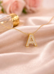 A Diamond Necklace YG 18K YG 1.35 / D 0.08 / Custom Yellow Gold Monogram Necklace with Brilliant Cut Diamond Accent