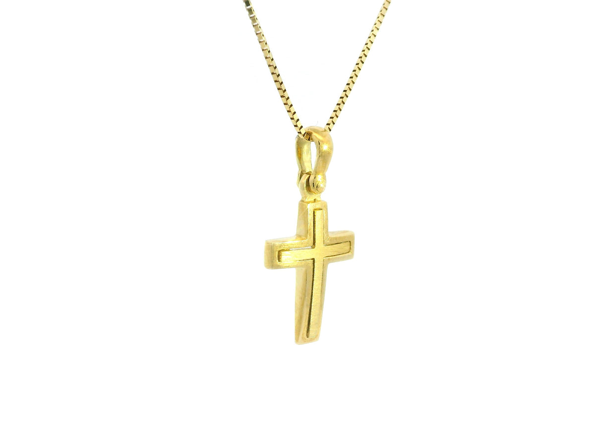 Double Line Small Cross 18K YG 2,1 / 18k Yellow Gold High-Polish Curb Link Chain