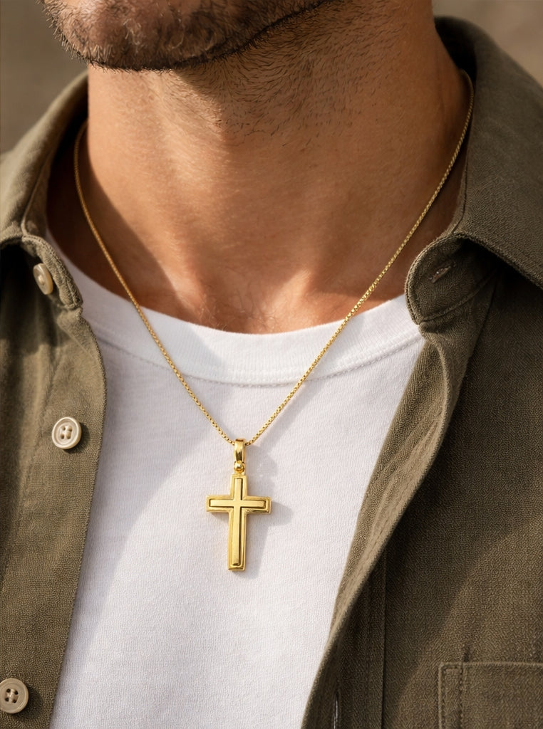 Double Line Small Cross 18K YG 2,1 / 18k Yellow Gold High-Polish Curb Link Chain