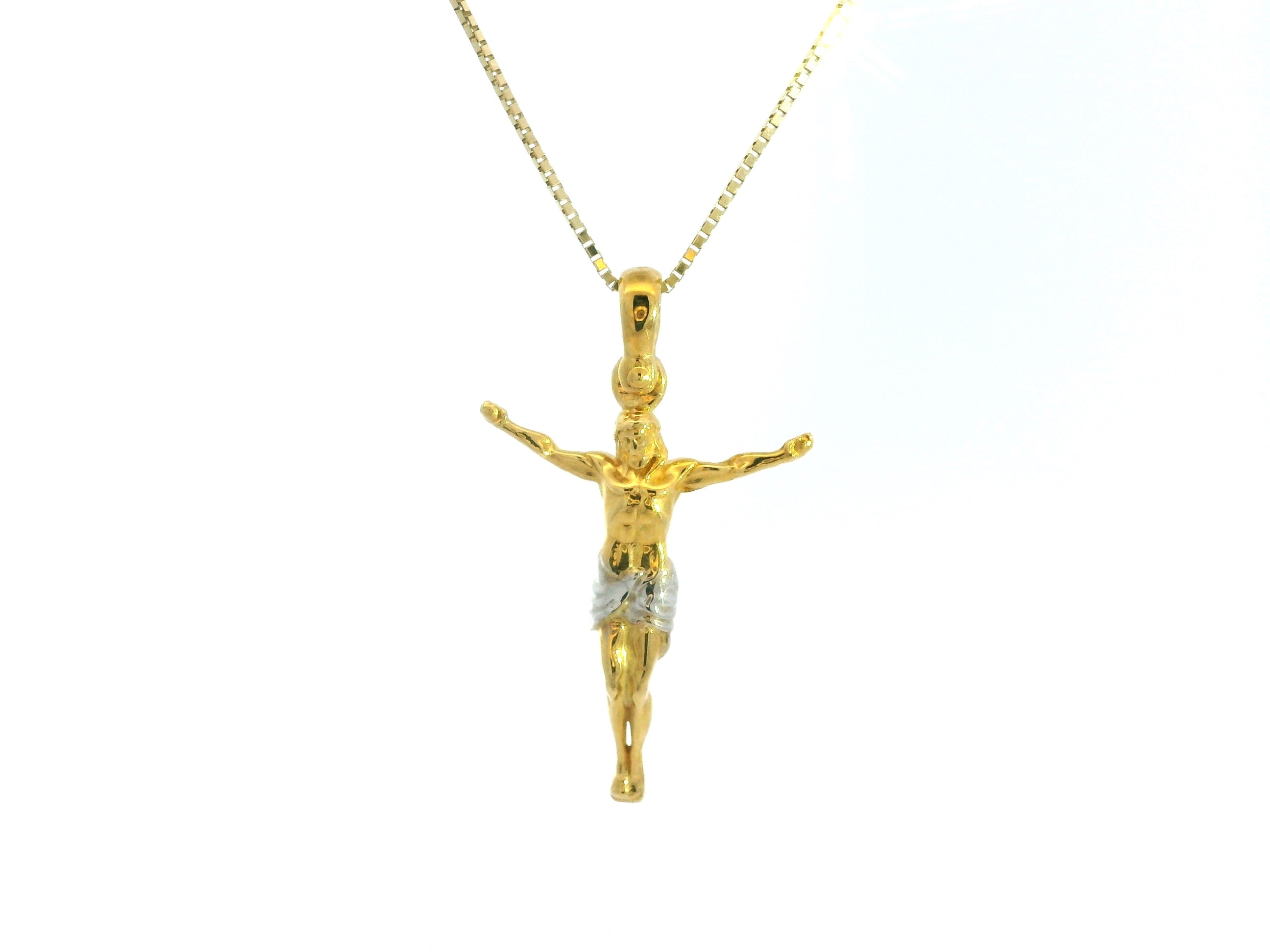 Tiny Cross with Christ Small Pendant 18K YG / Classic Yellow Gold High-Polish Link Chain