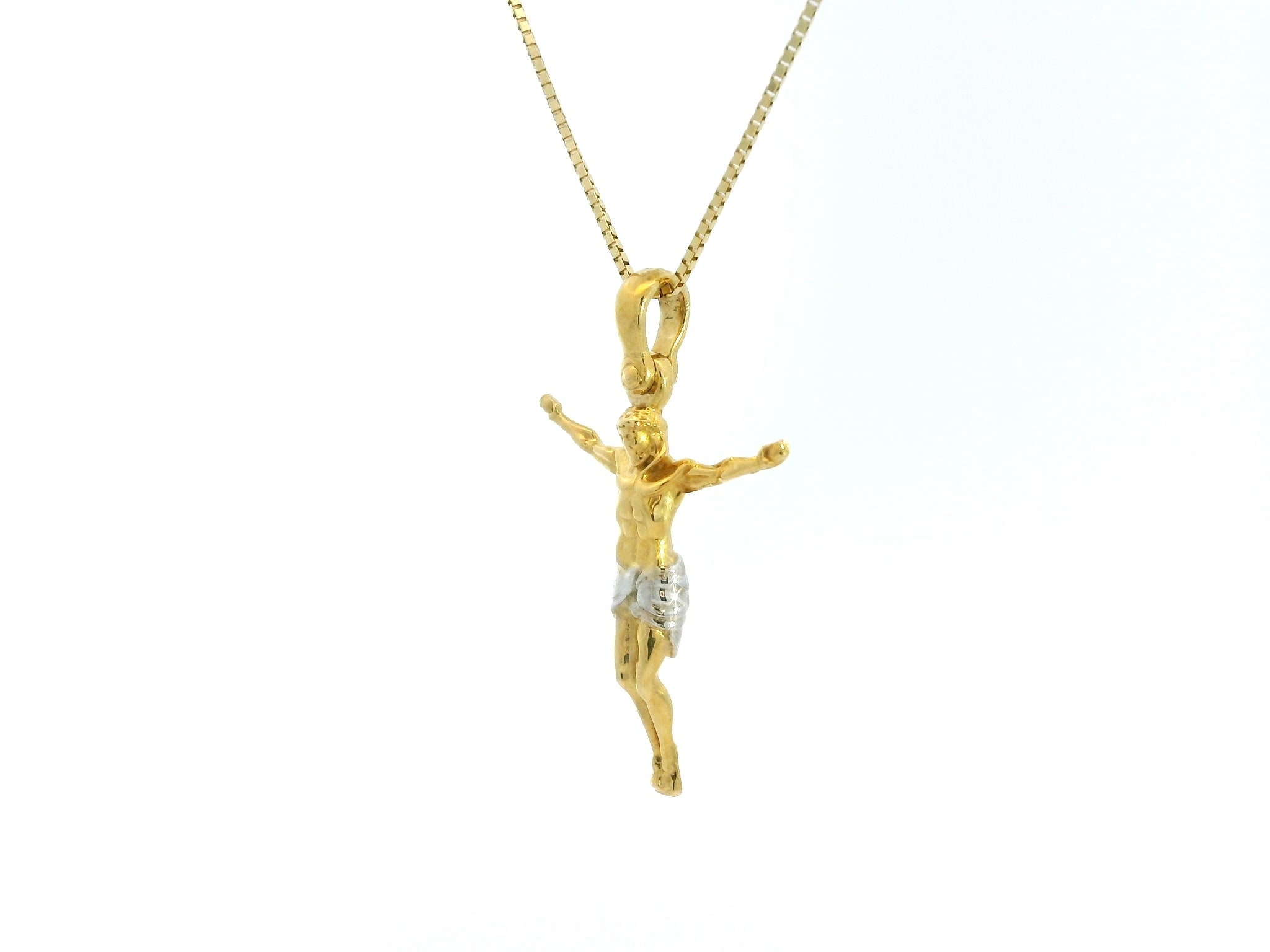 Tiny Cross with Christ Small Pendant 18K YG / Classic Yellow Gold High-Polish Link Chain