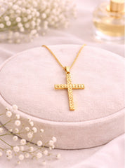 Small Cross 18K YG 1,2 / Elegant Yellow Gold Woven Link Chain Necklace
