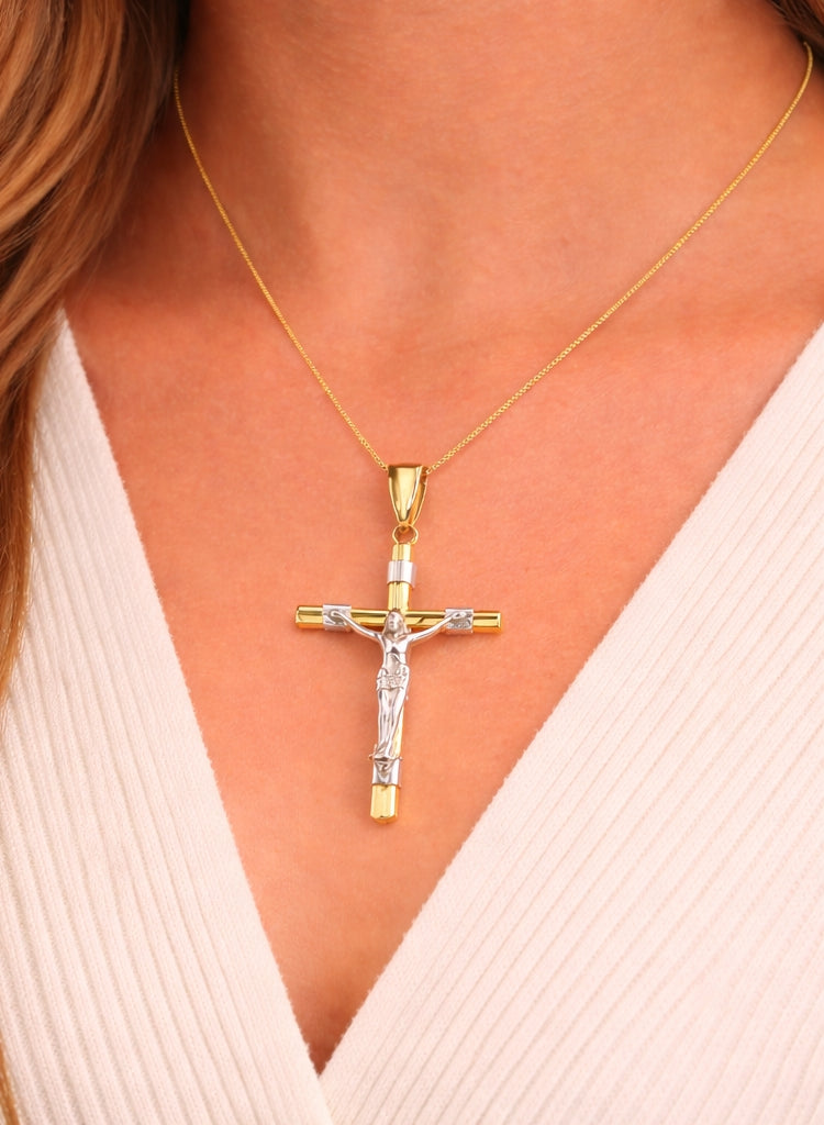 Small Cross 18K YWG 1,3 / Classic 18k Yellow Gold Rope Link Chain Necklace