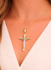 Small Cross 18K YWG 1,3 / Classic 18k Yellow Gold Rope Link Chain Necklace