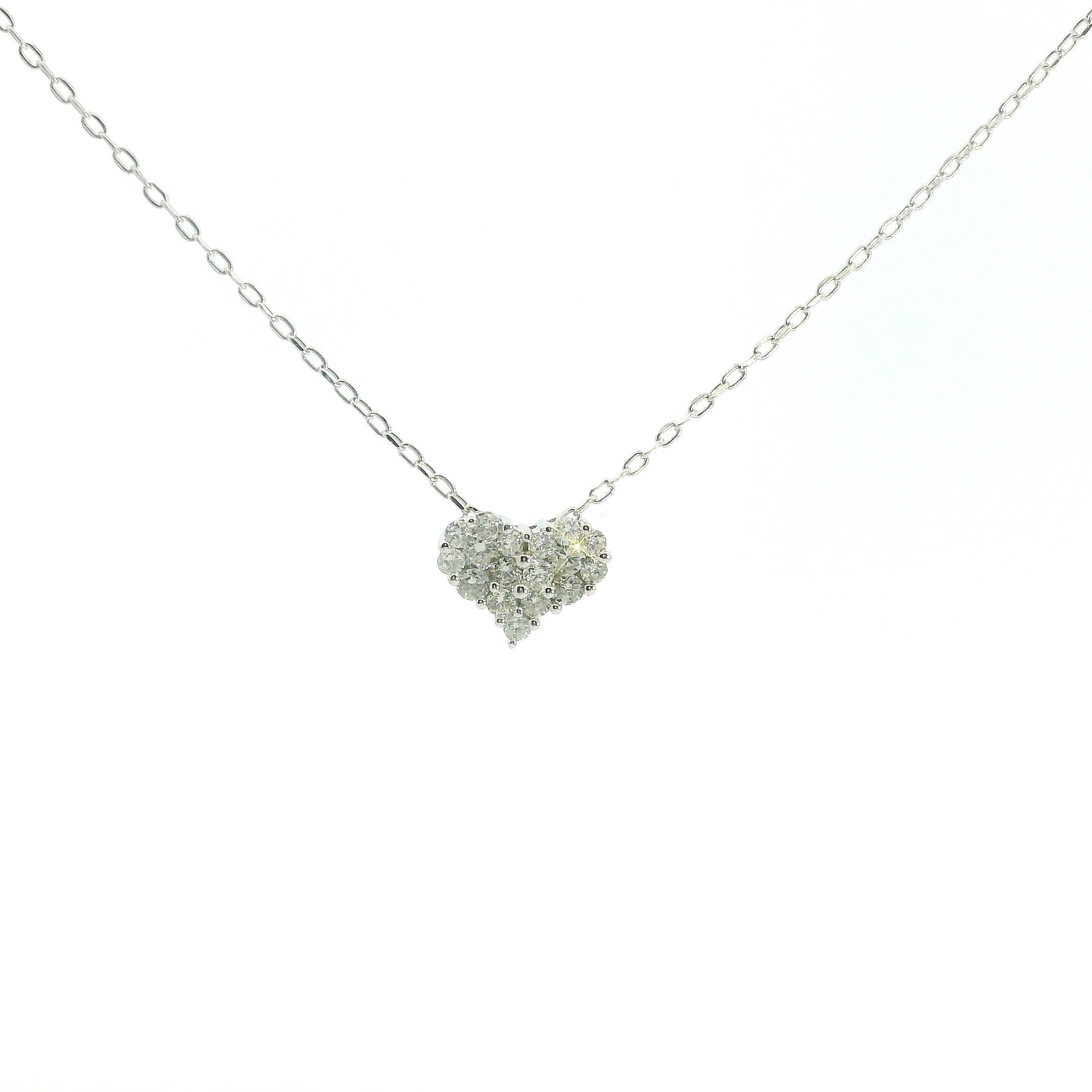 Small Heart Diamonds Necklace 18K WG 2.18 / D 0.31 / White Gold Plated Silver Diamond Heart Pendant Necklace