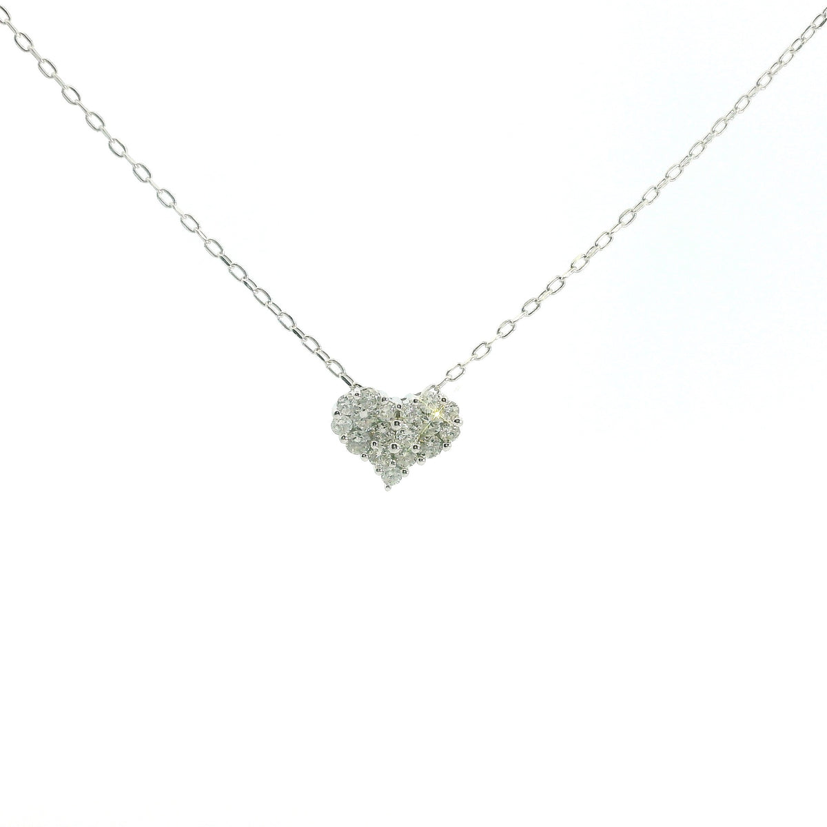 Small Heart Diamonds Necklace 18K WG 2.18 / D 0.31 / White Gold Plated Silver Diamond Heart Pendant Necklace