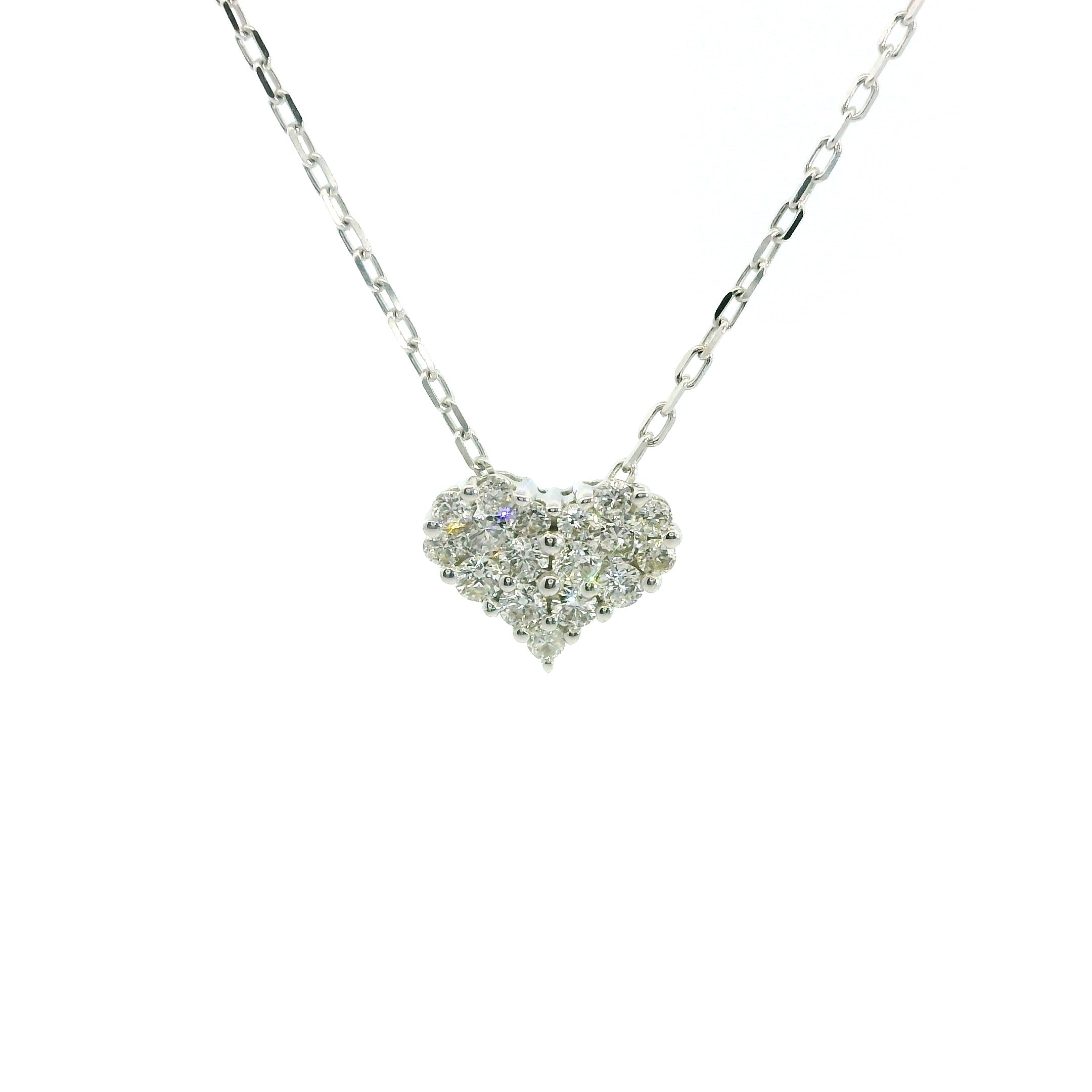 Small Heart Diamonds Necklace 18K WG 2.18 / D 0.31 / White Gold Plated Silver Diamond Heart Pendant Necklace