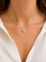 Small Heart Diamonds Necklace 18K WG 2.18 / D 0.31 / White Gold Plated Silver Diamond Heart Pendant Necklace