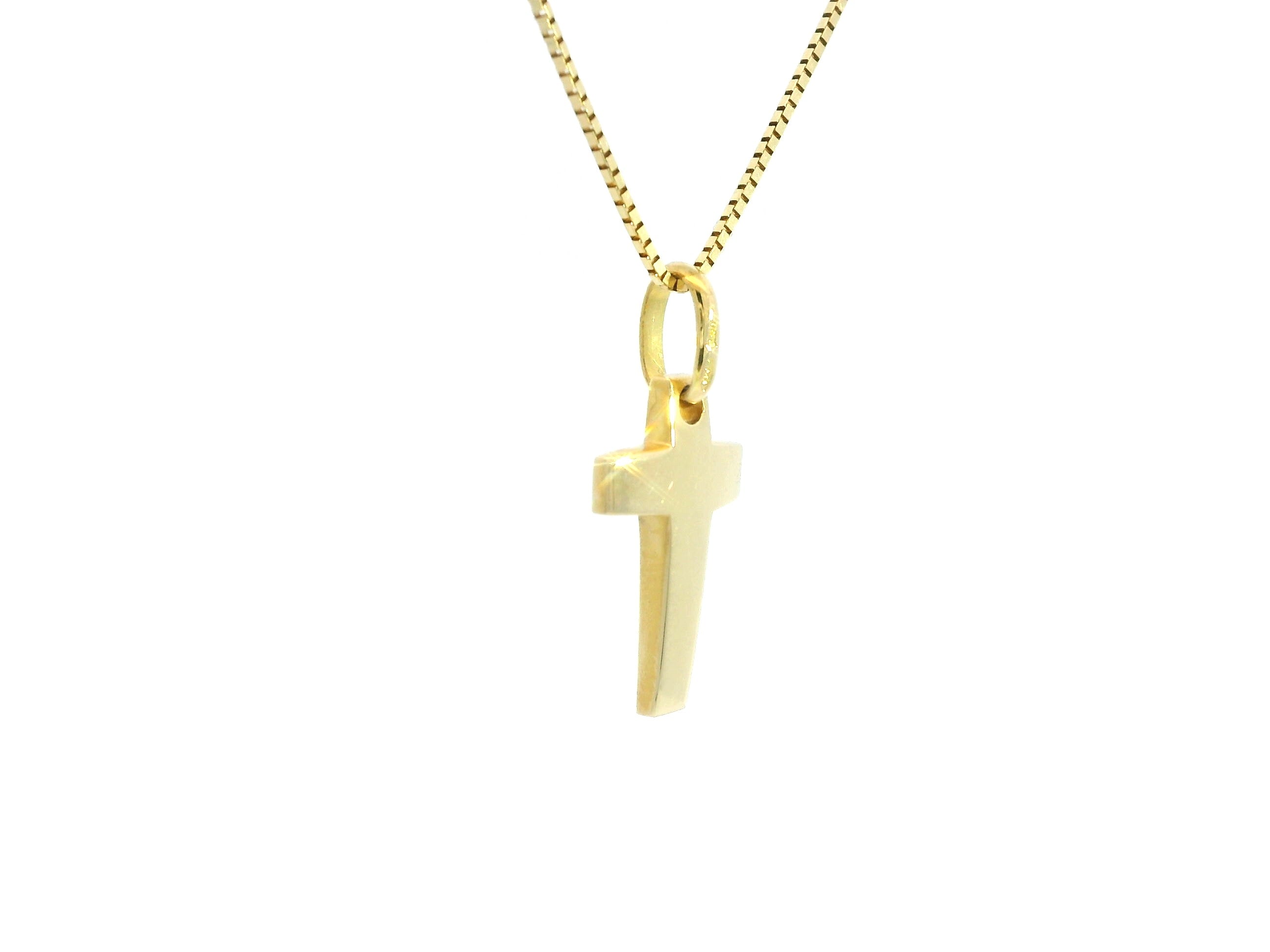 Tiny Cross 18K YG 1,6 / 14K Yellow Gold Figaro Link Chain Necklace