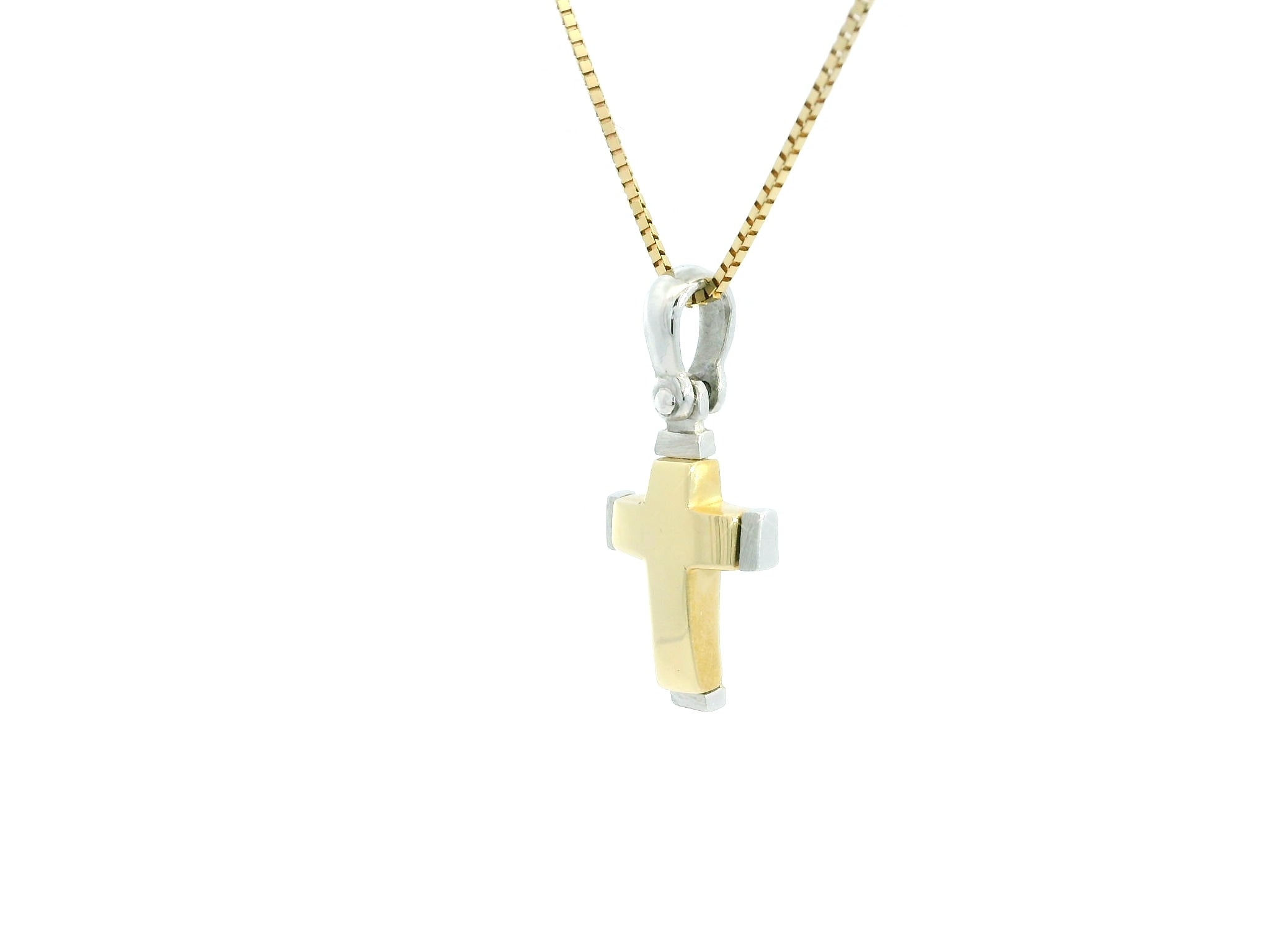 Tiny Cross 18K YWG 2 / Elegant Yellow Gold Twisted Hollow Rope Chain Necklace