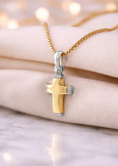 Tiny Cross 18K YWG 2 / Elegant Yellow Gold Twisted Hollow Rope Chain Necklace