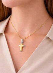 Tiny Cross 18K YWG 2 / Elegant Yellow Gold Twisted Hollow Rope Chain Necklace