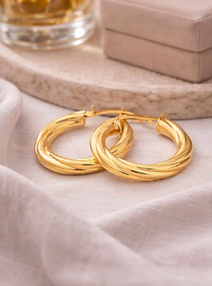 Twisted Hoops 18K YG 2.57 / Size 0.75D / Classic Polished Yellow Gold Hoop Earrings
