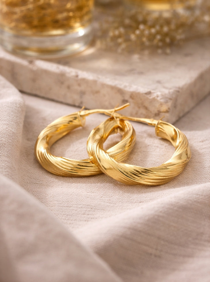 Twisted Hoops 18K YG 2.5 / Size 0.75D / Classic Yellow Gold High-Polish Round Hoop Earrings