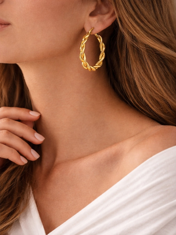 Twisted Hoops 18K YG 2.74 / Size 0.75D / Classic High-Polished Yellow Gold Hoop Earrings
