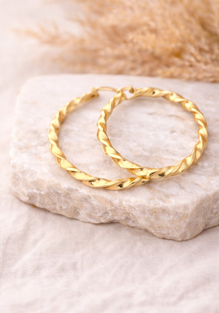 Twisted Hoops 18K YG 4.62 / Size 1.75D / Classic Polished Yellow Gold Hinge Hoop Earrings