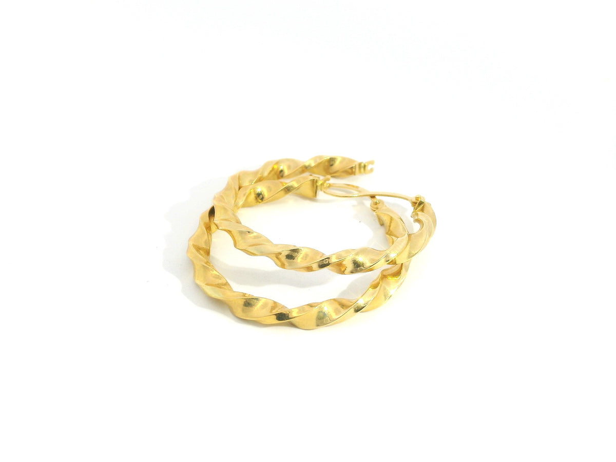 Twisted Hoops 18K YG 2.99 / Size 1D / Classic Polished Yellow Gold High-Finish Hoop Earrings