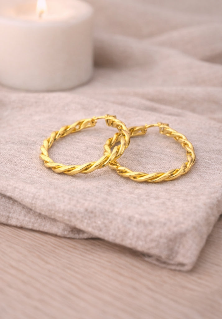 Twisted Hoops 18K YG 2.99 / Size 1D / Classic Polished Yellow Gold High-Finish Hoop Earrings