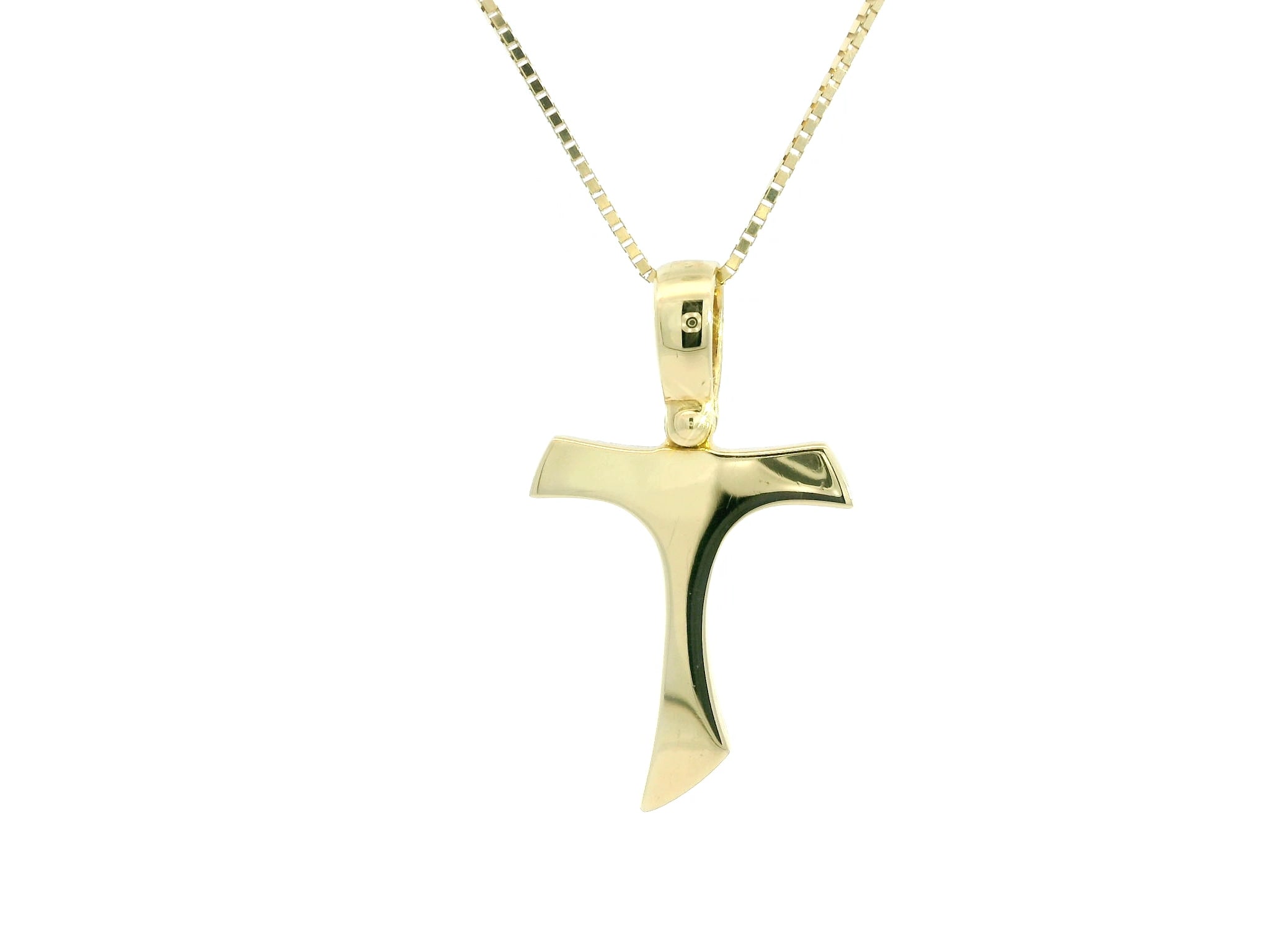 T Medium Cross 3YG / Solid 18K Yellow Gold Cuban Link Chain Necklace
