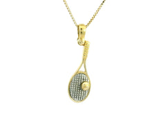 Tennis Racket Pendant 18K YG 2,5 / Elegant Yellow Gold Sunburst Charm Necklace