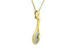 Tennis Racket Pendant 18K YG 2,5 / Elegant Yellow Gold Sunburst Charm Necklace