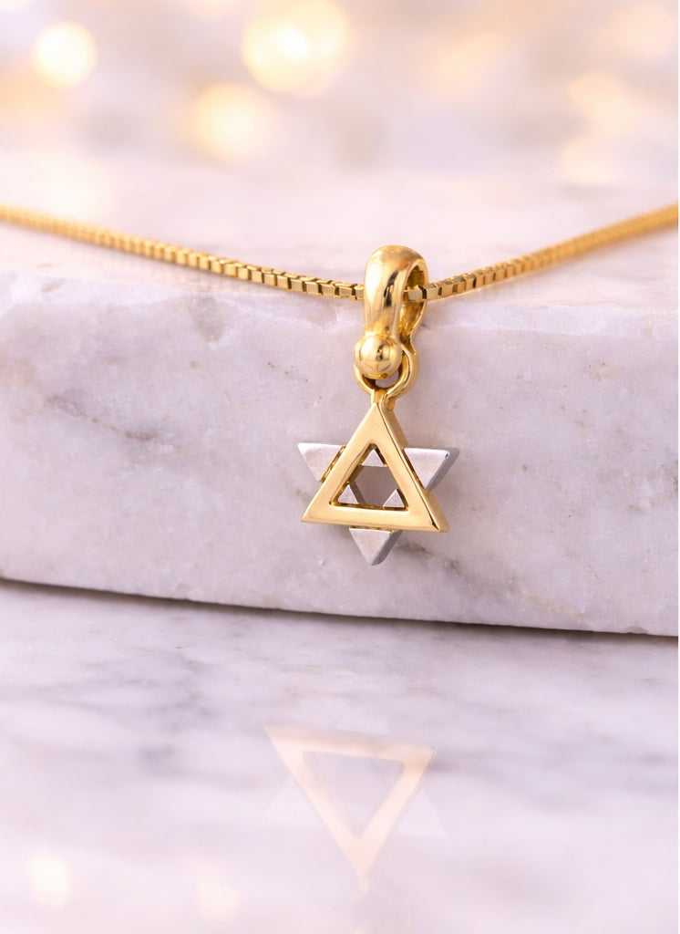The Star of David Pendant 18K YWG 2,2 / 14k Yellow Gold Polished Openwork Bow Charm Necklace