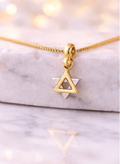The Star of David Pendant 18K YWG 2,2 / 14k Yellow Gold Polished Openwork Bow Charm Necklace