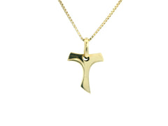 T Tiny Cross 18K YG 1,4 / Minimalist 14K Yellow Gold Round Disc Charm Necklace