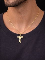 T Tiny Cross 18K YG 1,4 / Minimalist 14K Yellow Gold Round Disc Charm Necklace
