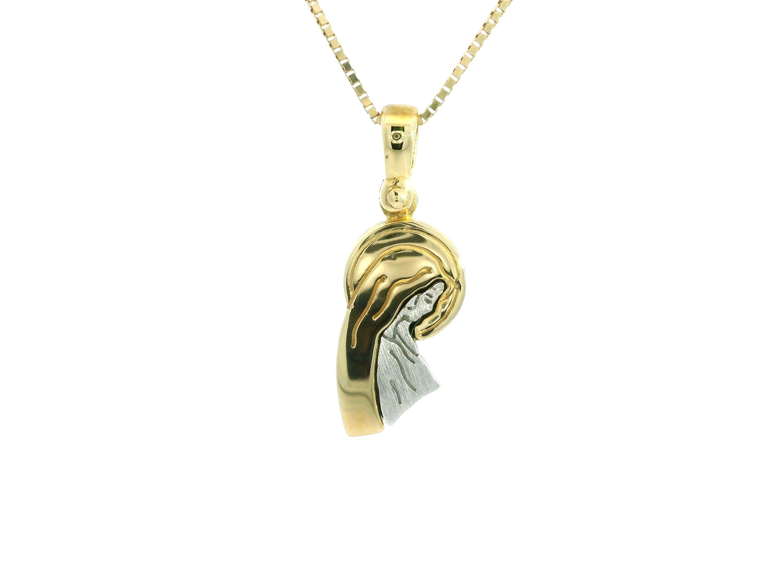 Virgin Pendant 18K YWG 2,3 / Sunburst Medallion Relief Charm Necklace in Polished Yellow Gold