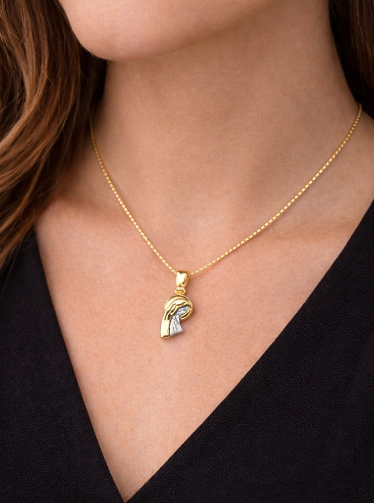 Virgin Pendant 18K YWG 2,3 / Sunburst Medallion Relief Charm Necklace in Polished Yellow Gold