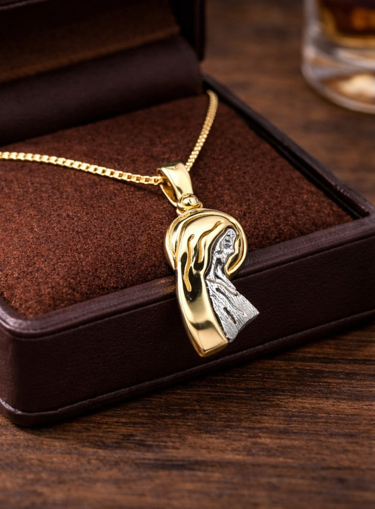 Virgin Pendant 18K YWG 2,3 / Sunburst Medallion Relief Charm Necklace in Polished Yellow Gold