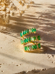 3R Marquise Emerald Diamonds Ring YG 7" 18K YG 6 / D 0.56 / E 2.52 / Yellow Gold Multistone Ring with Marquise Emeralds