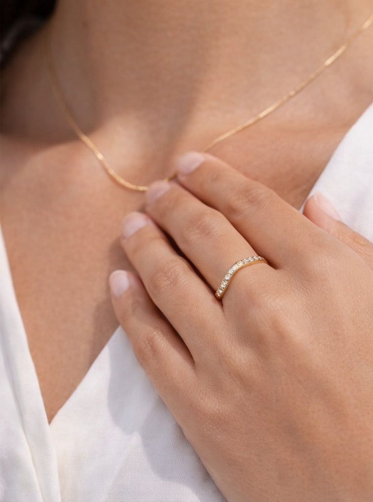 Curved Diamonds Ring SIZE 4 18K WG 1.60 / D 0.29 / Round Brilliant Diamond Stackable Ring in Polished Yellow Gold