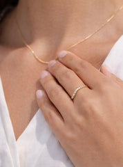 Curved Diamonds Ring SIZE 4 18K WG 1.60 / D 0.29 / Round Brilliant Diamond Stackable Ring in Polished Yellow Gold