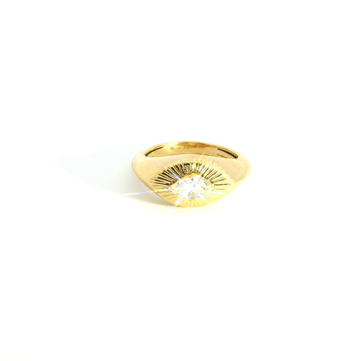 Marquise Brilliant Diamond Engraved Yellow Gold Signet Ring
