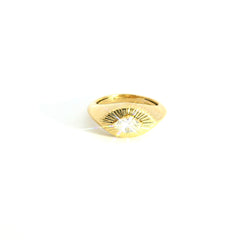 Marquise Brilliant Diamond Engraved Yellow Gold Signet Ring