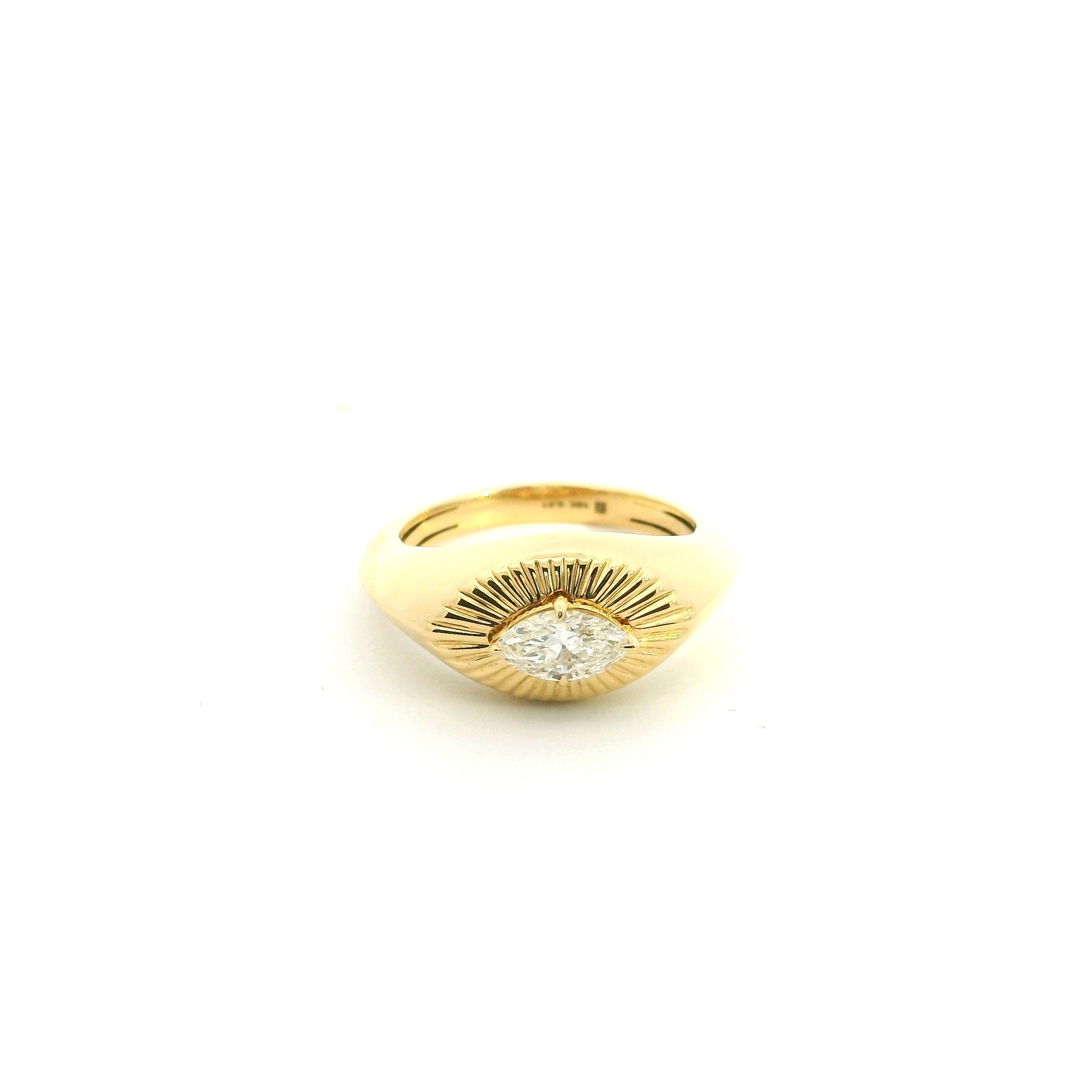 Marquise Brilliant Diamond Engraved Yellow Gold Signet Ring