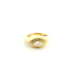 Marquise Brilliant Diamond Engraved Yellow Gold Signet Ring