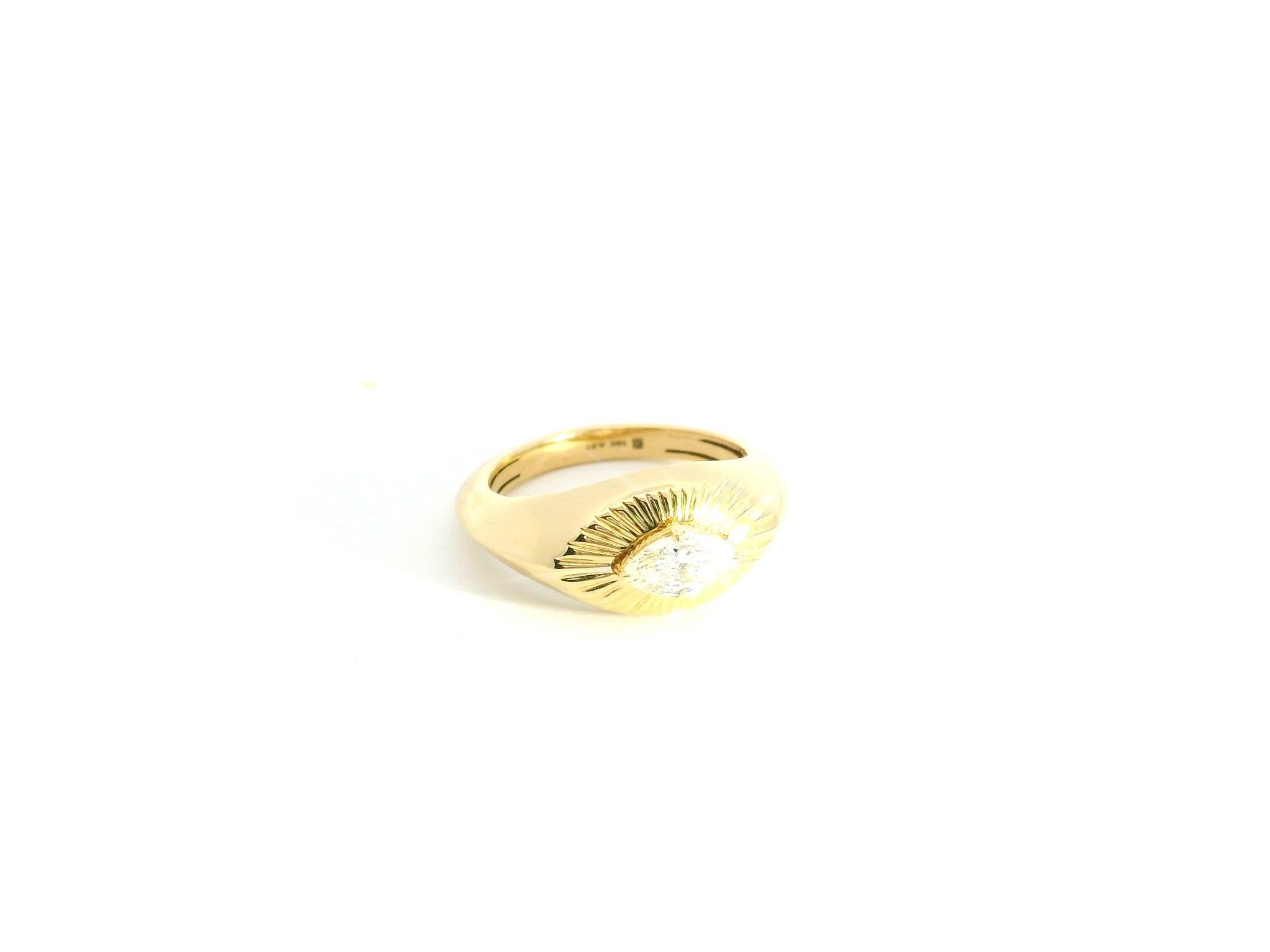 Marquise Brilliant Diamond Engraved Yellow Gold Signet Ring