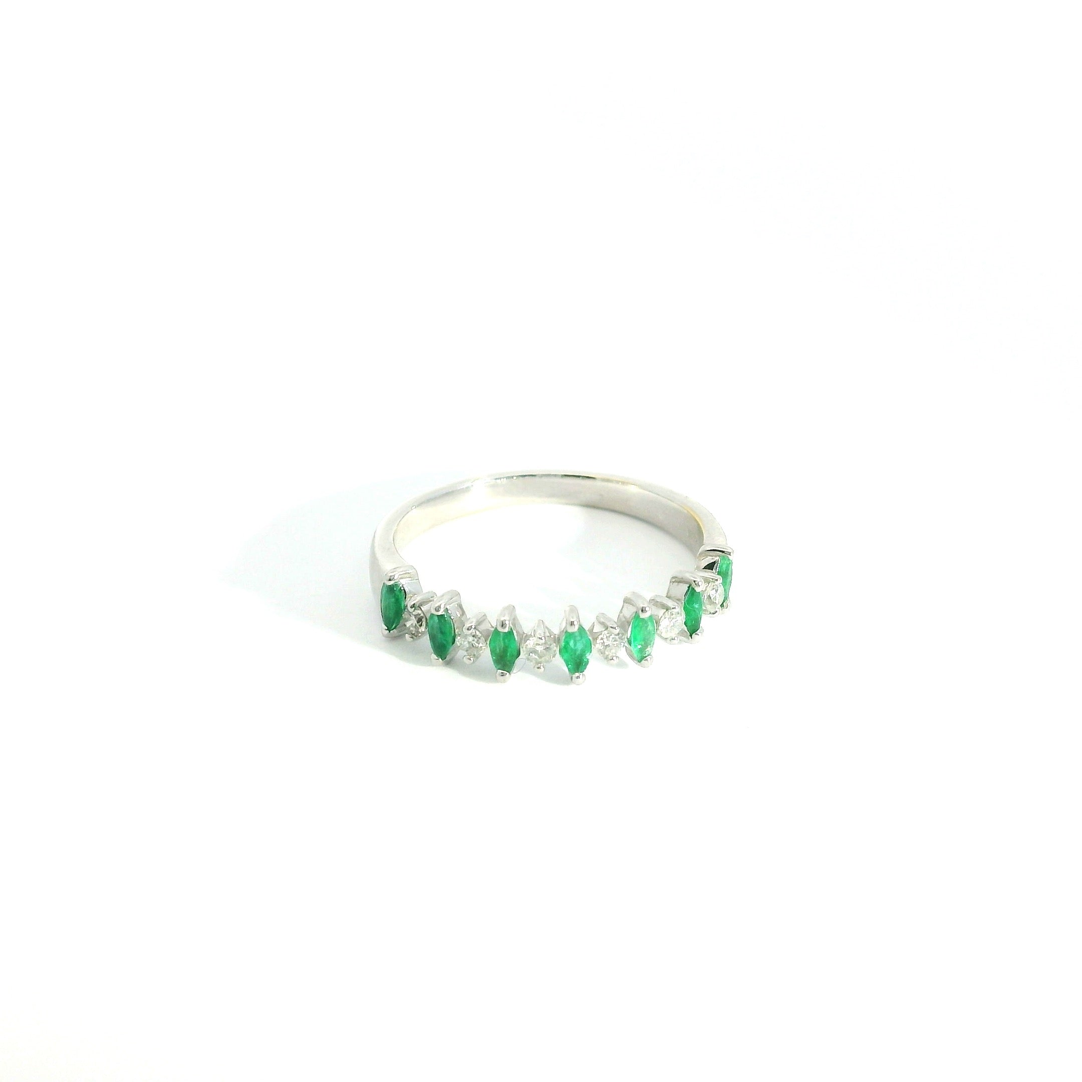Marquise Emerald Diamonds Ring 18K YG 2.30 / D 0.16 / 0.25 / Marquise Cut Green Emerald Stackable Ring in Polished White Gold